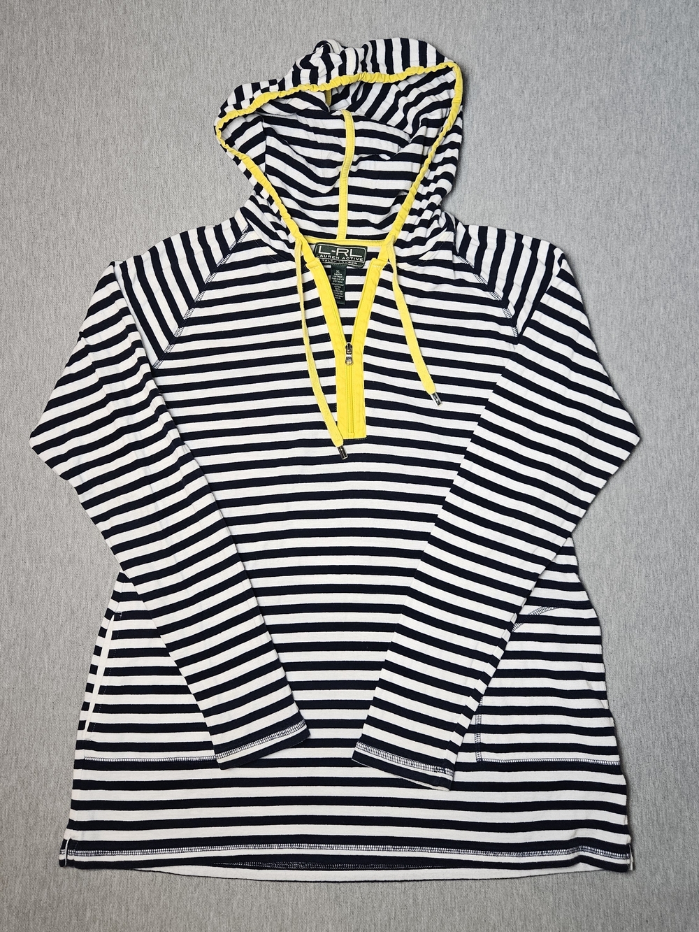 Lauren Ralph Lauren Active Striped Hoodie Pullover Yellow Accent Size XL